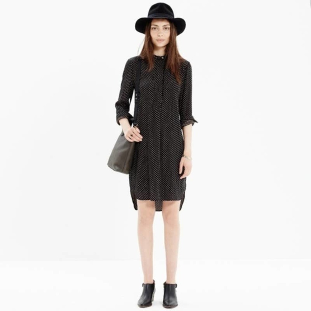Madewell Women's Black Cream Dot 100% Viscose Long-Sleeve Tunic Dress Size XS